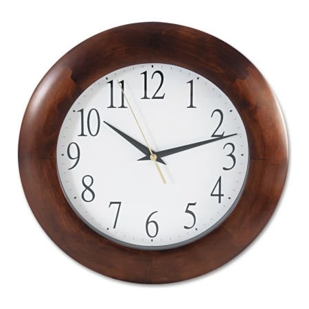 Universal Round Wood Wall Clock, 12.75" Overall Diameter, Cherry Case, 1 AA UNV10414***